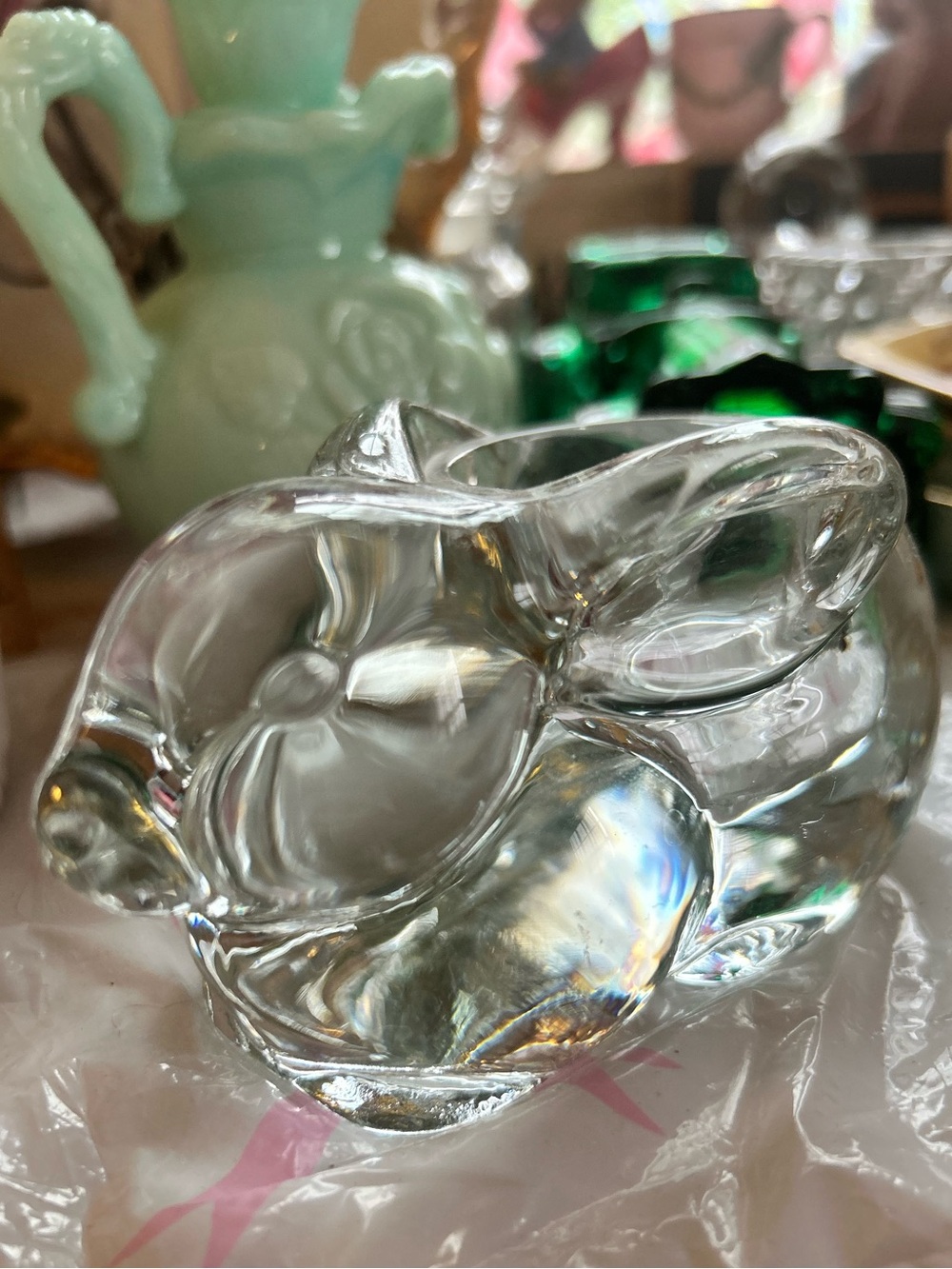 Vintage Indiana Glass Heavy Bunny Figurine Tea light or Votive Candle holder